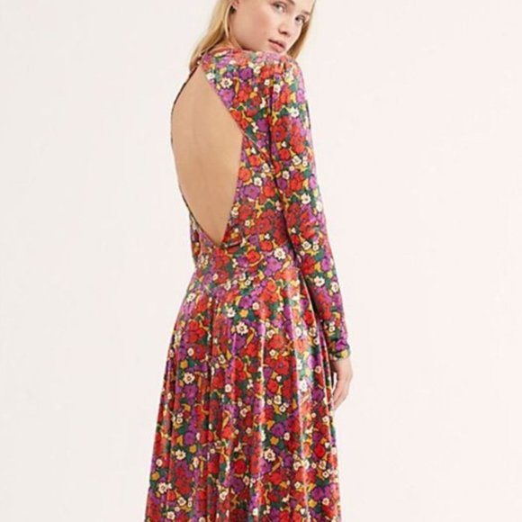 FREE PEOPLE Heartland Velvet Floral Midi Dress NWT - Picture 3 of 5